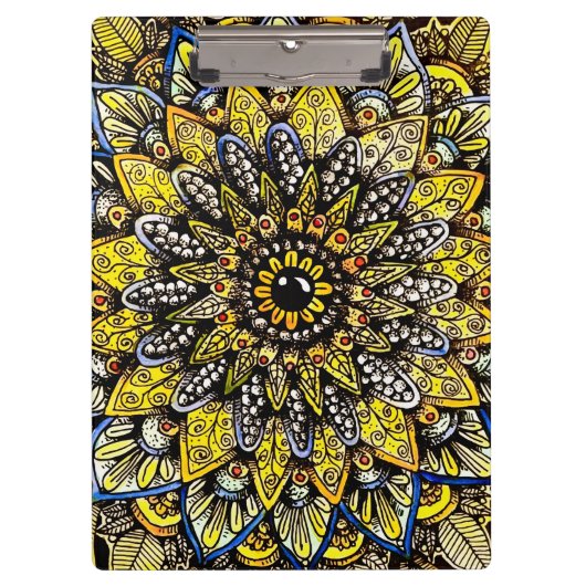 Porte-bloc Conception de mandala dessinée à la main jaune ver (Devant)