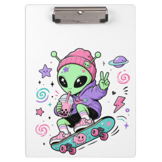 Porte-bloc Conception de thé à bulles Alien Skater Kawaii
