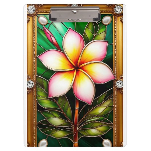 Porte-bloc Conception florale dans un cadre doré (Devant)