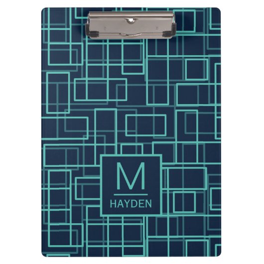 Porte-bloc Cool Blue Geometric Grid Pattern Personalised (Devant)