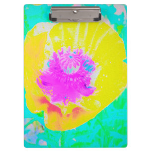 Porte-bloc Coquelicot jaune avec centre rose vif sur turquois