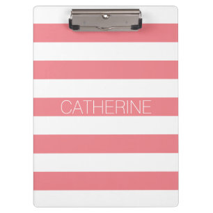 Porte-bloc Corail personnalisé rose & blanc gras rayure moder