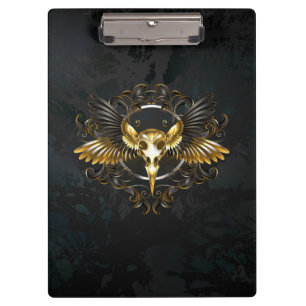 Porte-bloc Crâne d'oiseau doré sur fond noir