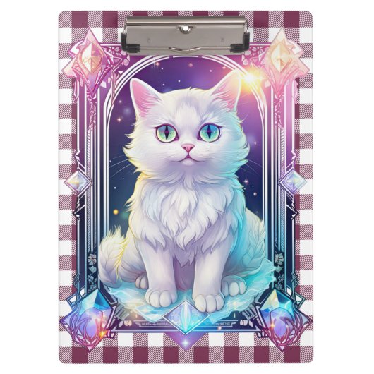 Porte-bloc Cristal Chat Violet Noir Plaid Cute Blanc Kitten (Devant)