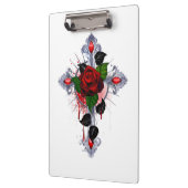 Porte-bloc Croix d'argent avec une rose rouge (Gauche)
