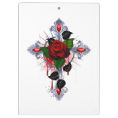 Porte-bloc Croix d'argent avec une rose rouge (Dos)