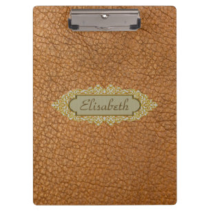 Porte-bloc Cuir Brown vintage Faux avec nom personnalisé Gold