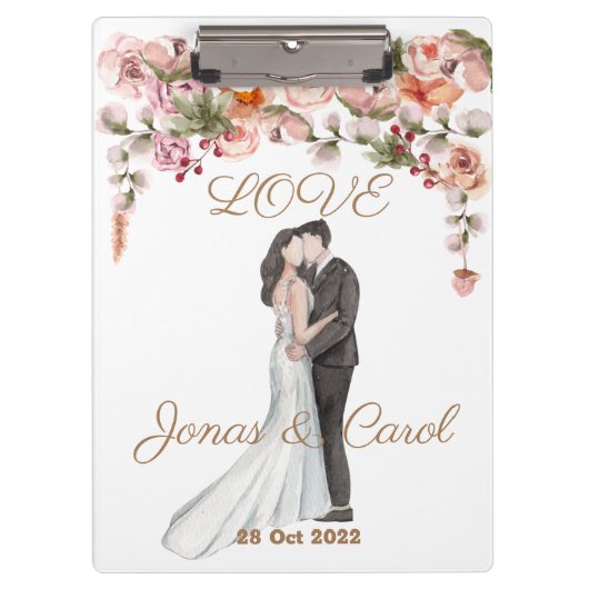 Porte-bloc Custom Love Mariage aquarelle florale élégant mign (Devant)
