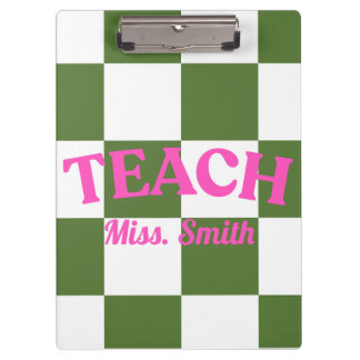 Porte-bloc Customizable Green Checkered Teacher Clipboard 