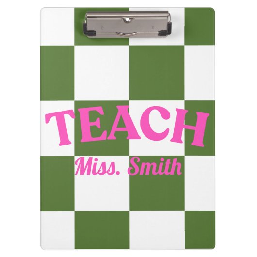 Porte-bloc Customizable Green Checkered Teacher Clipboard  (Devant)
