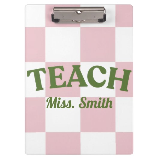 Porte-bloc Customizable Pink Checkered Teacher Clipboard  (Devant)