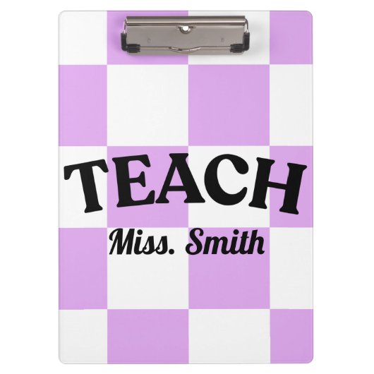 Porte-bloc Customizable Purple Checkered Teacher Clipboard  (Devant)