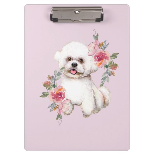 Porte-bloc Cute Bichon Frise avec Fleurs Aquarelle Art (Devant)