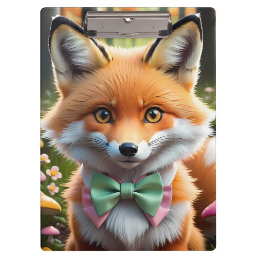 Porte-bloc Cute Fox avec arc vert et rose (Devant)