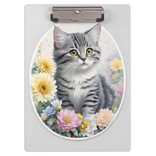Porte-bloc Cute Kitten avec Fleurs (Devant)