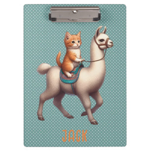 Porte-bloc Cute Kitten Riding Fluffy Llama Nom personnalisé