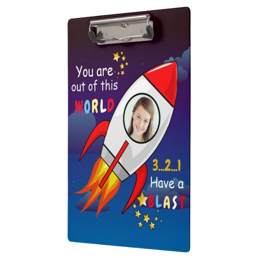 Porte-bloc Cute Outer Space Rocket Ship Blast Off Birthday (Gauche)