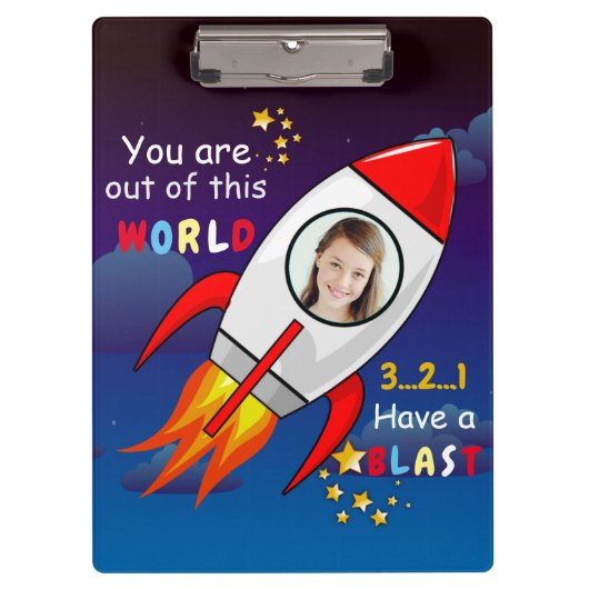 Porte-bloc Cute Outer Space Rocket Ship Blast Off Birthday (Devant)