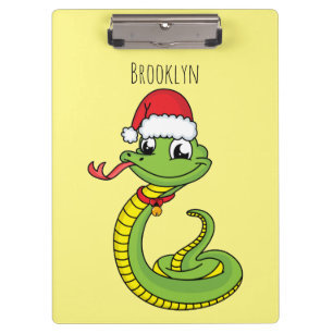 Porte-bloc Cute serpent vert avec chapeau santa dessin animé