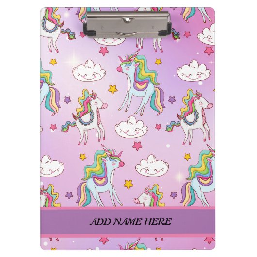 Porte-bloc Cute Unicorn Rainbow Motif Nom pourpre (Devant)