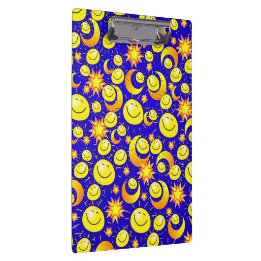 Porte-bloc Cute Yellow Happy Faces & Stars Moon Clipboard  (Swatch)