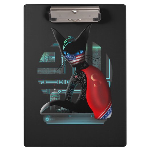 Porte-bloc Cyberpunk Ninja Chat noir (Devant)