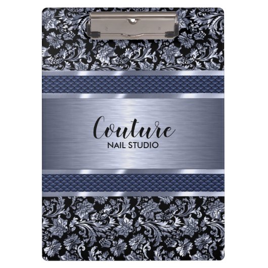 Porte-bloc Damas bleu clair métallique et acier brossé (Devant)