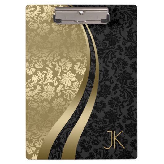 Porte-bloc Damas Florales Géométriques Noir Et Or (Devant)