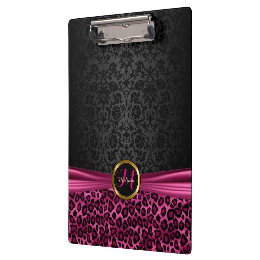 Porte-bloc Damas noir et design léopard rose vif (Gauche)