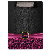 Porte-bloc Damas noir et design léopard rose vif (Devant)