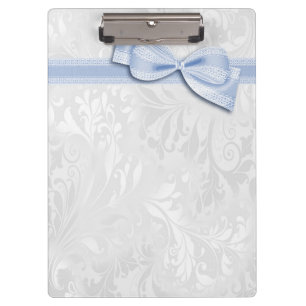 Porte-bloc Damassé blanc et nœud faux bleu