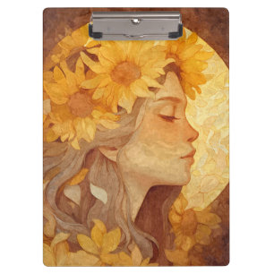 Porte-bloc d'art de la femme rêveuse au tournesol