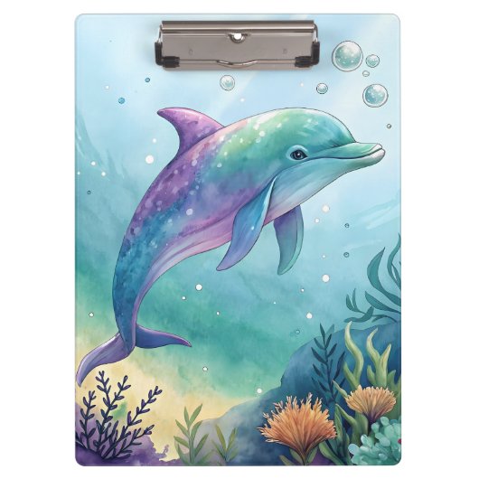 Porte-bloc Dauphin peint à l'aquarelle (Devant)