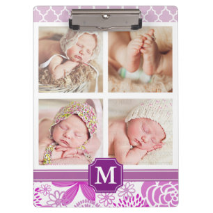 Porte-bloc Décoré d'un monogramme floral lilas pourpre