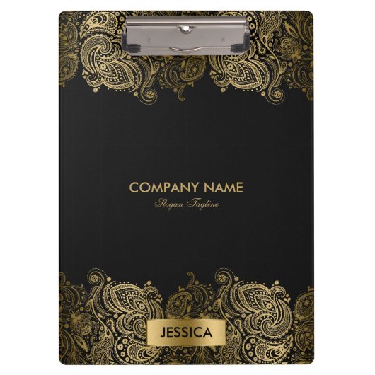 Porte-bloc Dentelle Paisley Or Avec Arrière - plan Noir (Devant)