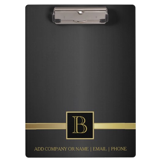 Porte-bloc Design de monogramme noir et or (Devant)