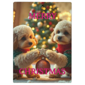 PORTE-BLOC DEUX CANICHE FÊTANT NOËL (Dos)