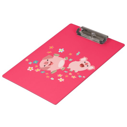 Porte-bloc Deux cochons de dessin animé mignons sur un tablea (Incliné)