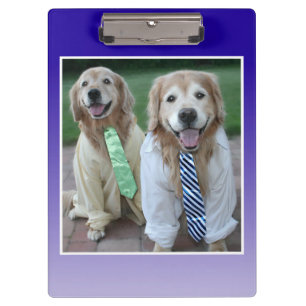 Porte-bloc Deux Golden Retrivers en Chemises et Cravate