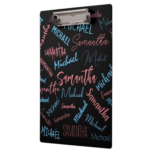 Porte-bloc Deux noms couples motif monogramme bleu rose clair (Gauche)