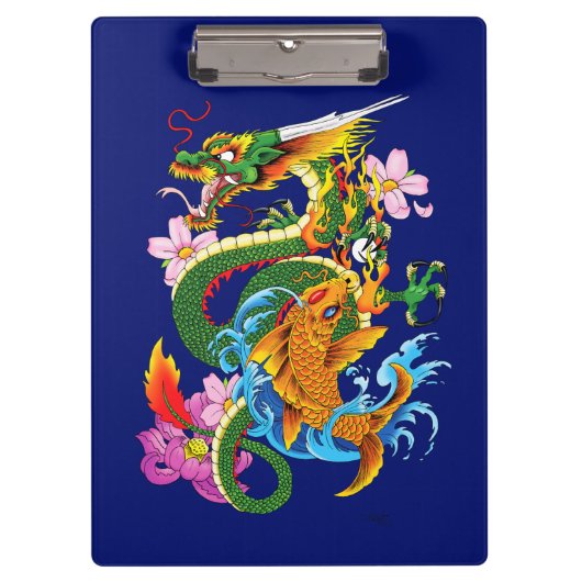 Porte-bloc Dragon chinois vert Koi (Devant)