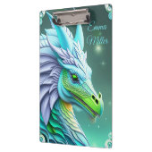 Porte-bloc Dragon turquoise, art numérique fantaisiste (Gauche)