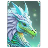 Porte-bloc Dragon turquoise, art numérique fantaisiste (Dos)