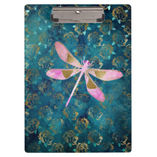 Porte-bloc Dragonfly rose Gold sur Turquoise Floral Arrière -
