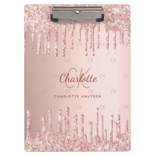 Porte-bloc Écriture monogramme de gouttes d'or rose (Devant)