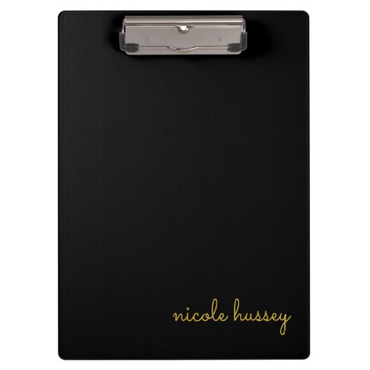 Porte-bloc Écriture noire et or | Monogramme moderne élégant (Devant)
