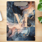 Porte-bloc Elégant Aquarelle Marbre Agate Monogramme Nom