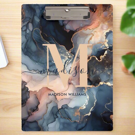 Porte-bloc Elégant Aquarelle Marbre Agate Monogramme Nom