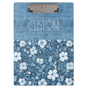 Porte-bloc Elégant Bleu Botanique Faux Denim Look