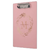 Porte-bloc Élégant Chic Blush Rose Rose Or Monogramme (Gauche)